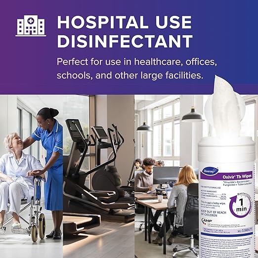Oxivir Diversey Tb 5388471 Ready-to-Use Disinfectant Cleaning Wipes, Accelerated Hydrogen Peroxide, Large 7x8-Inch Sheets, 60-Wipes, 1-Slim Canister (Pack of 12)-DeskLoop Office