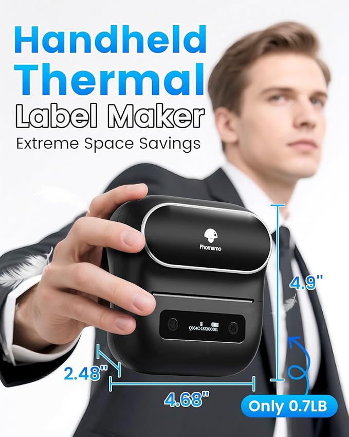 Phomemo Label Maker, M220 Thermal Label Printer, 80mm Portable Bluetooth Barcode Printer Compatible with Andriod/iOS for Home, Office, Small Business, with 3 Packs Label & Case-DeskLoop Office