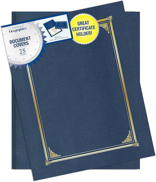 Classic Linen Document Covers, 12.5” x 9.75”, Navy Bue (25 Pack)-DeskLoop Office
