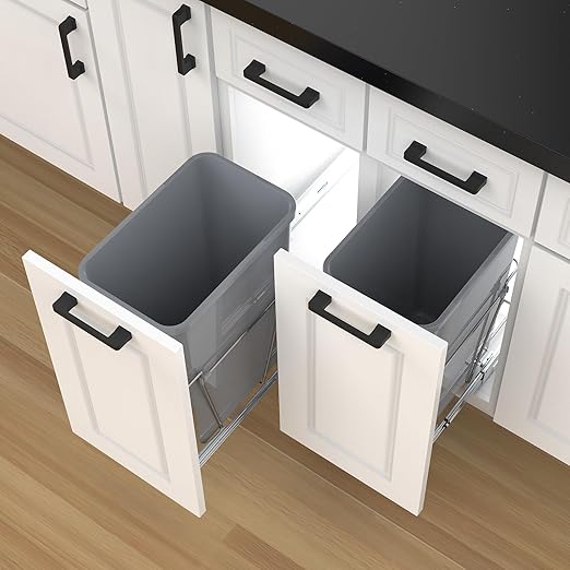 Single Pullout Trash Can for Under Kitchen Cabinets Include Single 35QT Trash Bin Doesn't Include Door Fittings, Bottom-Mount Recycling Bin-DeskLoop Office