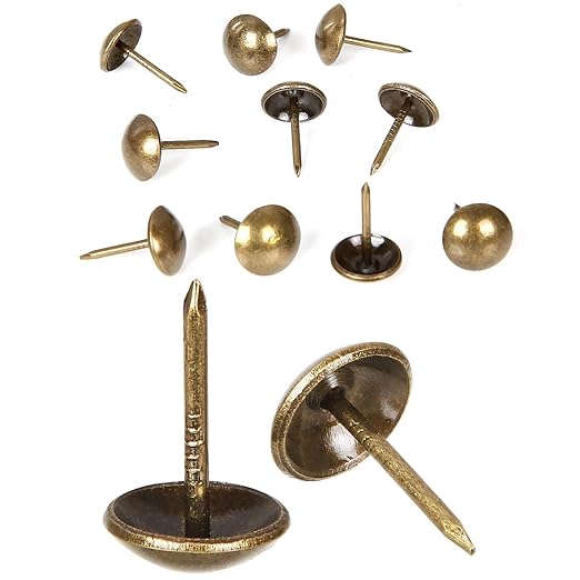500Pcs Decorative Upholstery Tacks, 7/16” Antique Furniture Nails Pins, Brass Finish Metal Thumb Tack Stud Push Pins for Sofa Chair Bed Headboard, Upholstery Pin Assortment Kit for Furniture Décor-DeskLoop Office