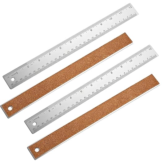 4Pcs 12 Inch Metal Ruler, Stainless Steel Rulers with Cork Backing, Imperial and Metric, Non-Slip Prevent Ink Leakage. for School, Office, Engineering, Drafting Tools-DeskLoop Office