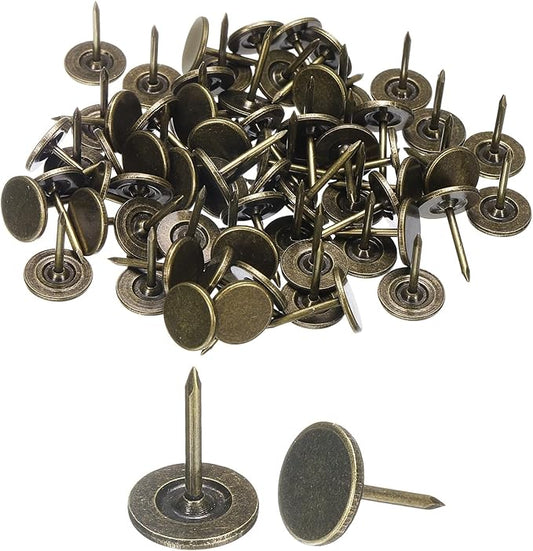 uxcell 100Pcs Upholstery Tacks, 11mmx15mm Flat Head Thumb Tack Decorative Furniture Nails Push Pins for Furniture Sofa Headboards, Bronze-DeskLoop Office