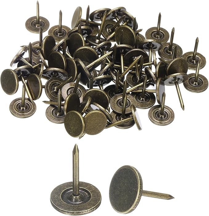 uxcell 150Pcs Upholstery Tacks, 11mmx15mm Flat Head Thumb Tack Decorative Furniture Nails Push Pins for Furniture Sofa Headboards, Bronze-DeskLoop Office