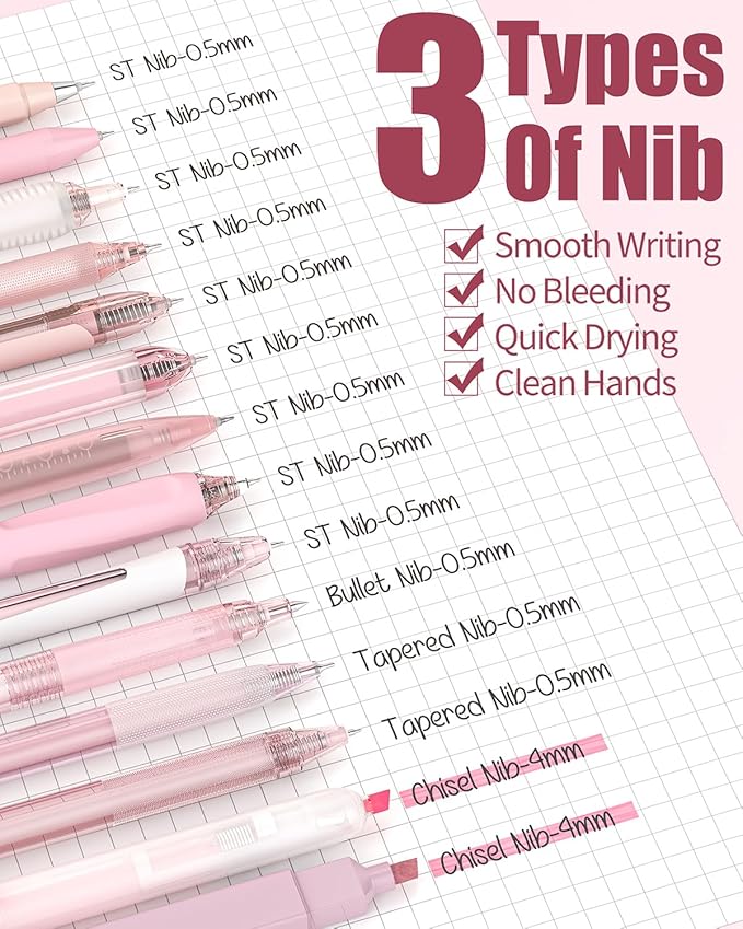 Four Candies 14Pack Pastel Gel Ink Pen Set,Cute Retractable 0.5mm Fine Point Pen,Note Taking Aesthetic Pens,12 Pack Black Ink Pens with 2Pack Highlighter, Smooth Writing Pens for School, Office (Pink)-DeskLoop Office