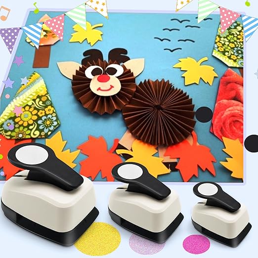 Circle Punch, Circle Hole Punch, Paper Hole Puncher, 3 PCS CirclePunch Set, 1 inch Hole PunchCircle, 5/8'' CirclePaper Punchers, 3/8'' Craft Punches, HolePuncher for Crafts, Shape Punches-DeskLoop Office