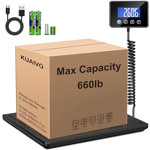 Shipping Scale, 660lbs Heavy Duty Digital Luggage Scale for Packages, 0.35oz High Accurate Postage Scale for Small Business, Warehouse, Home Use, Battery & Charging Cable Include-DeskLoop Office