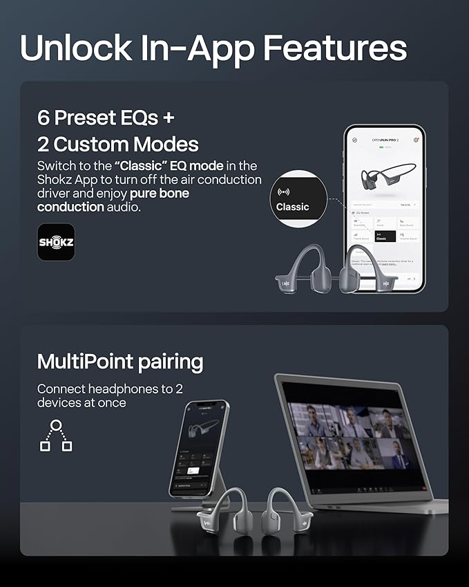 SHOKZ New OpenRun Pro 2 - Open-Ear, Bone Conduction Sport Headphones - with Reflective Strip - Sweat Resistant, Workout Headphones - Secure, Wireless, Comfortable Fit-Deep Bass and Smart Mic App-DeskLoop Office