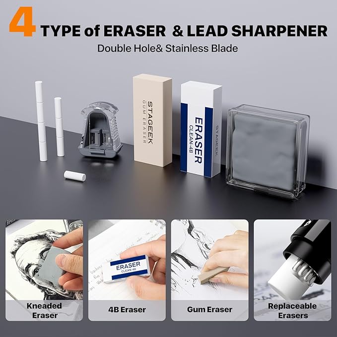 35PCS Black Art Mechanical Pencil Set in Case,0.5 0.7 0.9 2.0 Graphite Metal Drawing Drafting Pencils, Sharpener Erasers 384PCS Lead Refills (6B 4B 2B HB 2H 4H Colors) for Writing Sketching-DeskLoop Office