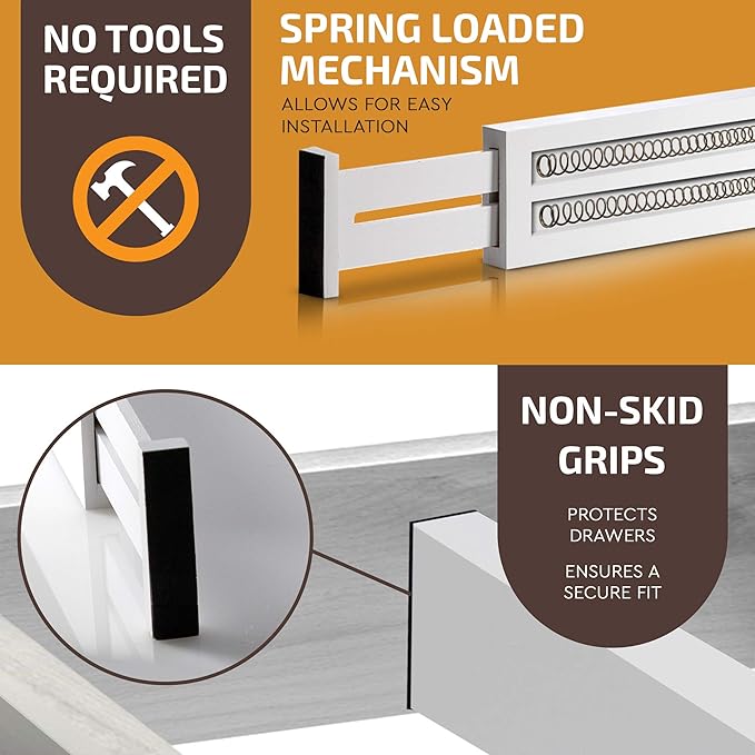 Adjustable Bamboo Drawer Divider Organizers - 6 Pack Large Expandable Drawer Organization Separators for Kitchen Utensils, Dresser, Bedroom, Bathroom, Baby Drawer, Office - 17.5” to 22" (White)-DeskLoop Office