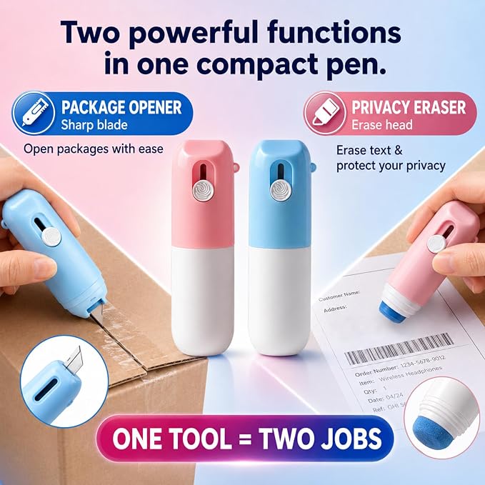 2PCS 2-in-1 Box Cutter & Thermal Paper Eraser, Water-Based Thermal Paper Eraser - Image 6