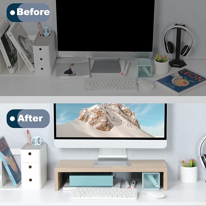 TEAMIX 20 Inch Wood Monitor Stand Riser, Wooden Desktop Stand for PC/TV/Laptop/Printer, Cozy Monitor Riser with Storage, Computer Stand Space-Saving-DeskLoop Office