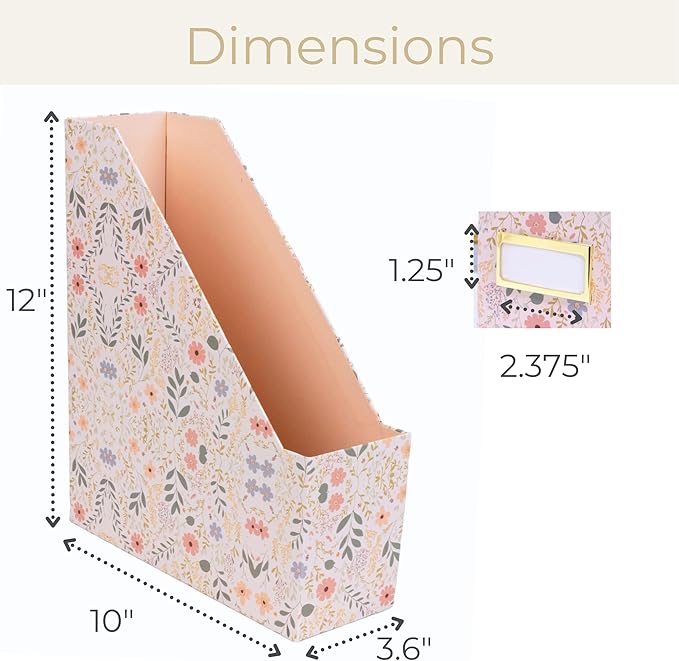 BLU MONACO Foldable Magazine File Set of 4 with Floral Boho Design – Decorative Cardboard Magazine Organizer for Home, Office & Dorm Room – Artistic Magazine Storage Solution-DeskLoop Office