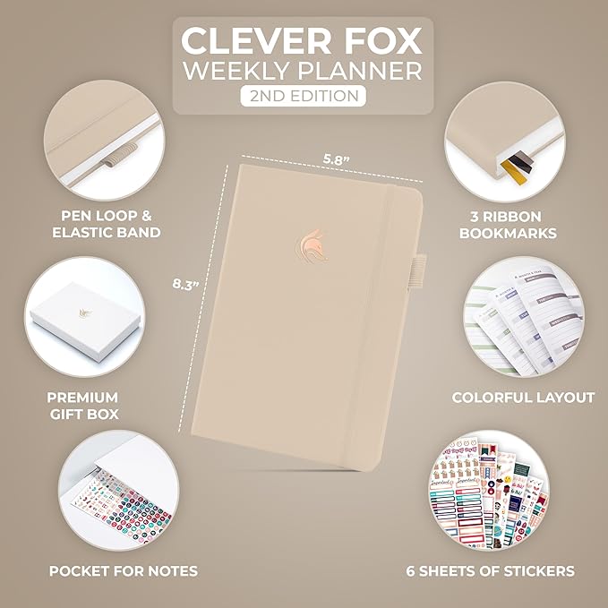 Clever Fox Planner 2nd Edition – Colorful Weekly & Monthly Goal Planner, Time Management & Productivity Organizer, Undated, A5 (Seashell)-DeskLoop Office