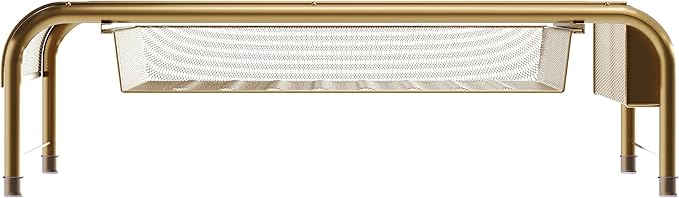 Martha Stewart Ryder Gold Mesh Metal Desktop Monitor Stand Riser with Organizer Drawer and Side Storage, 12.5 x 22.25 x 6.5 inches-DeskLoop Office