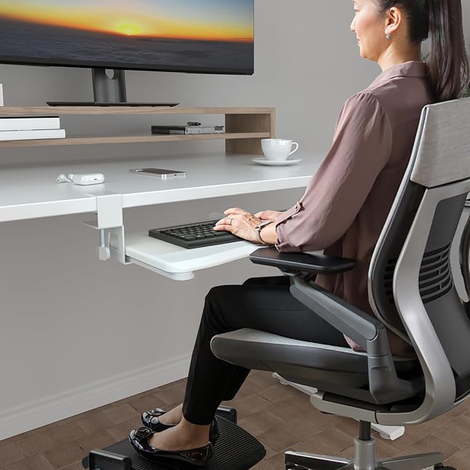 suptek Keyboard Tray Under Desk Pull Out with C Clamp Mount, Computer Keyboard & Mouse Tray, 25.6 (30 Including Clamps) x 11.8 inch Slide-Out Platform Computer Drawer for Typing, Carbon White, DSF1DJW-DeskLoop Office