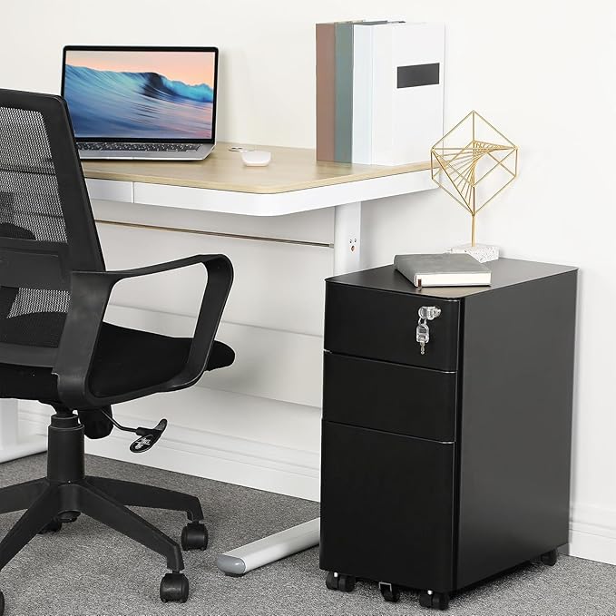 YITAHOME 3-Drawer Metal Filing Cabinet Office, Compact Portable Slim File Cabinet Drawers with Keys, Pre-Built Office Storage Cabinet for A4/Letter/Legal (Black)-DeskLoop Office