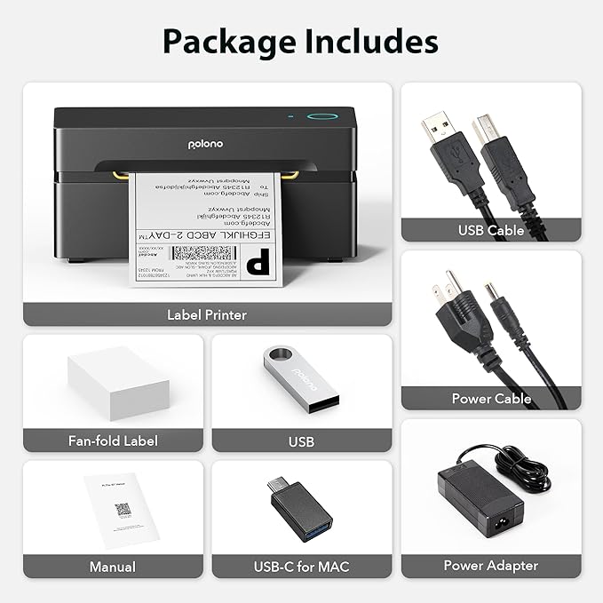 POLONO Bluetooth Thermal Shipping Label Printer, Wireless 4x6 Shipping Label Printer for Small Business, Support iOS, Android, Windows and Mac, Compatible with Amazon, Ebay, Shopify, Etsy, USPS(Brown)-DeskLoop Office