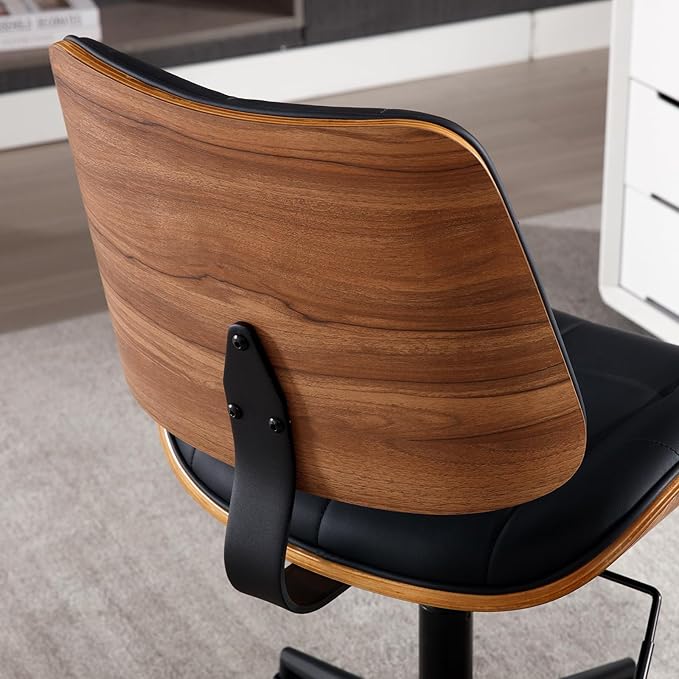 Home Office Desk Chair with Wheels, Adjustable Height Armless Office Chair, PU Leather Mid Back 360° Small Computer Chair, Modern Walnut Chair No Arms for Office, Reading Meeting Room(Black)-DeskLoop Office