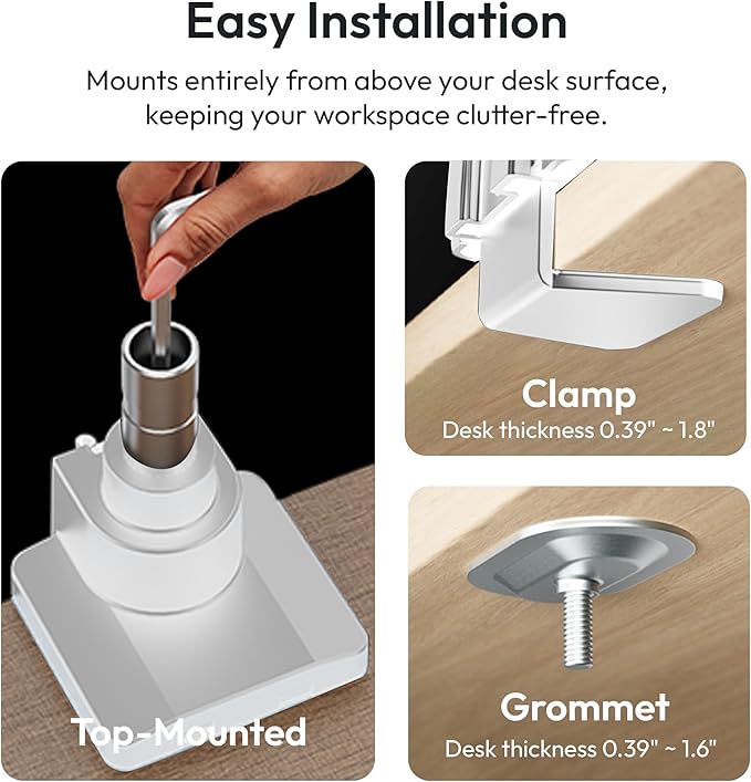 Pixio PS2S Titan White Ultrawide Mega Heavy-Duty Premium Single Monitor Arm Stand fits up to 57 inch Monitors Holds up to 59.4lbs VESA Compatible Integrated Cable Management-DeskLoop Office