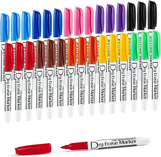 Volcanics Dry Erase Markers Low Odor Fine Whiteboard Markers Thin Box of 30, 10 Colors-DeskLoop Office