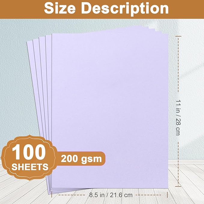 100 Sheets Purple Cardstock 8.5 x 11 Certificates Paper, 200gsm/75lb Heavyweight Paper Card Stock for Cards Making, Greeting Card, Business Cards, School Crafting, Menus-DeskLoop Office