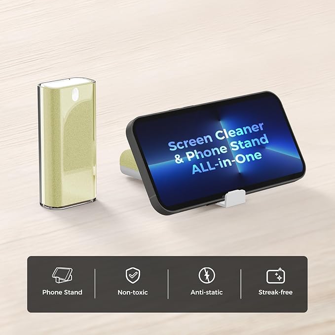 CLICK CLEAN Touchscreen Mist Cleaner, Screen Cleaner, All in One Screen Cleaner Spray with Microfiber and Phone Stand for All Phones, Laptop and Tablet Screens (Beige)-DeskLoop Office