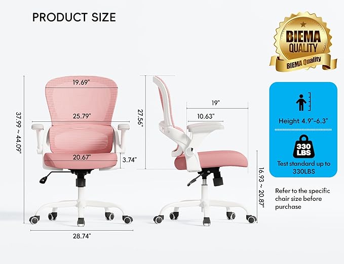 TRALT Office Chair - Ergonomic Office Chair with Back Support, Home Office Desk Chairs, Comfy Desk Chair, Computer Chair, 330lbs Wide Seat Big and Tall Office Chairs for Students (Pink)-DeskLoop Office
