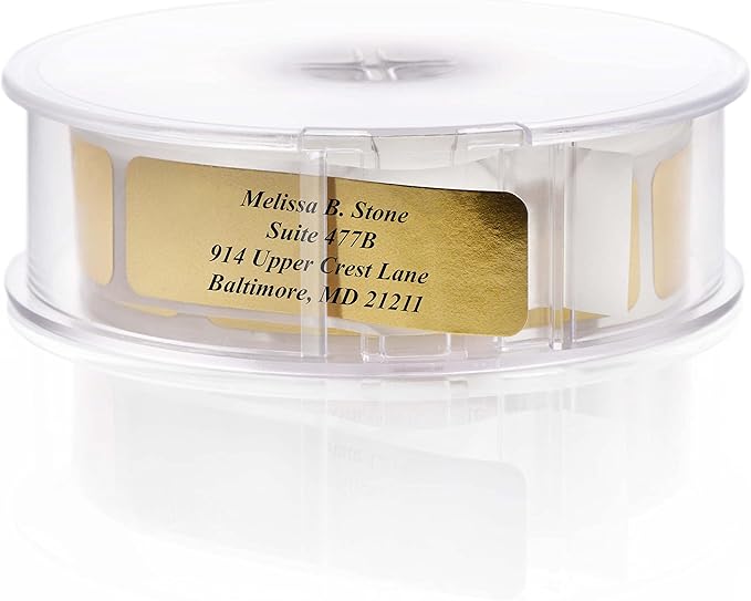 Gold Foil Personalized Return Address Labels with Elegant Dispenser - Roll of 250 Custom Stickers-DeskLoop Office