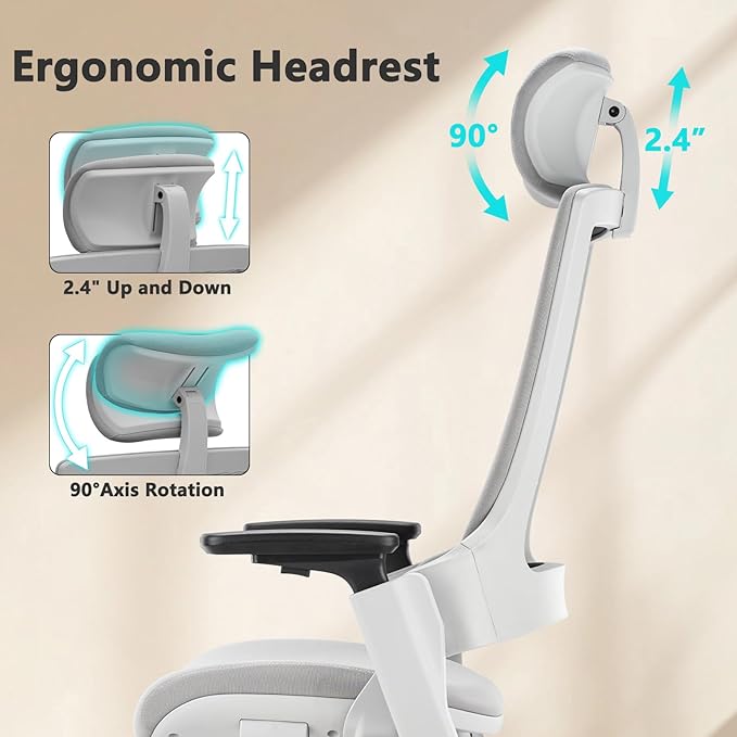 CLATINA Ergonomic High Swivel Executive Chair with Adjustable Height Head 3D Arm Rest Lumbar Support and Upholstered Back for Home Office Gray-DeskLoop Office