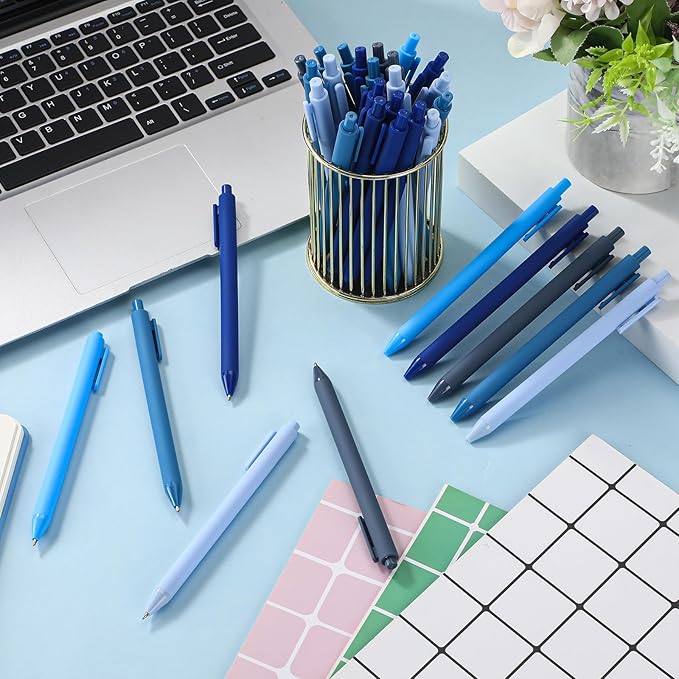 100 Pcs Ballpoint Pens Bulk Retractable Writing 1. 0 mm Black Ink Cute Pens Smooth Writing Color Fancy Gift for Teacher Student Employee Office School Home Baby Shower Supplies (Blue Series)-DeskLoop Office