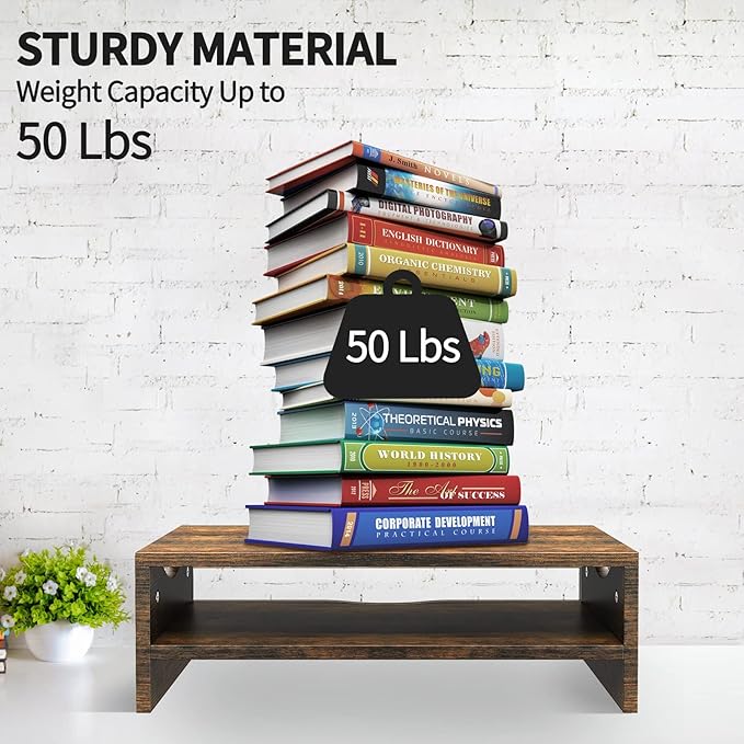 Zimilar Monitor Stand Riser, 2 Tiers Laptop Computer Monitor Riser for PC Screen, iMac, Desktop Wooden Screen Monitor Stand Riser with Storage for Home Office-DeskLoop Office