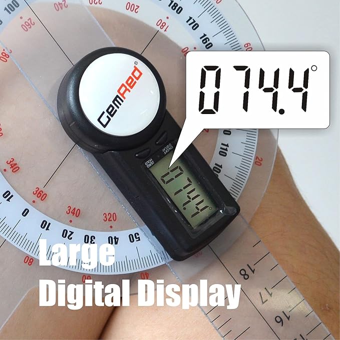 GemRed 12" Digital Goniometer 360 Degree Physical Therapy Plastic Protractor for Joint Range of Motion ROM Measurement-DeskLoop Office