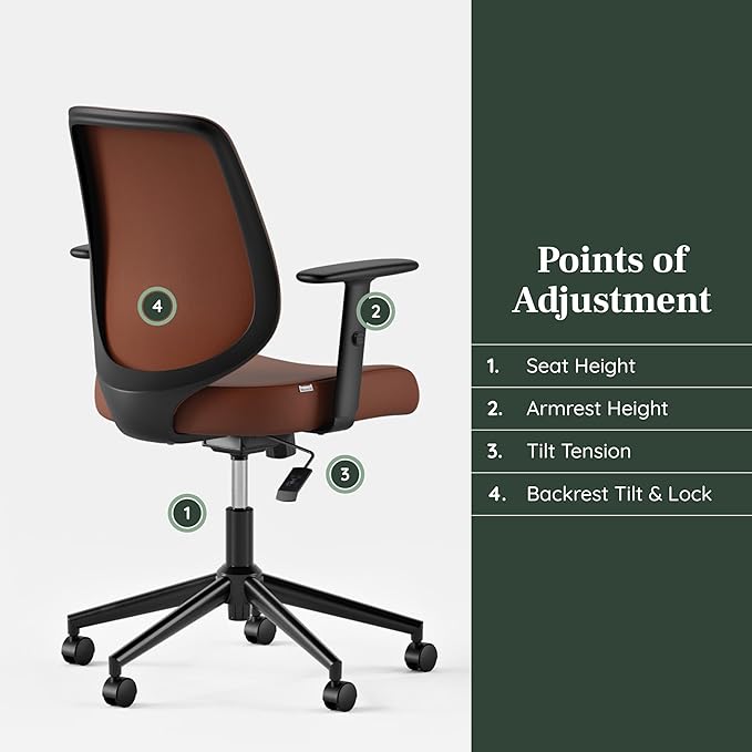 Branch Daily Chair - Vegan Leather Office Chair with Swivel, Lumbar Rest, and Adjustable Armrests - Comfortable Seating for Improved Posture and Productivity - Mahogany-DeskLoop Office