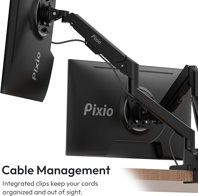 Pixio PS1D Wave Black Dual Monitor Arm Stand Desk Mount - Fits up to 32 inches Monitors and up to 19.8lbs. VESA Compatibility and Integrated Cable Management-DeskLoop Office