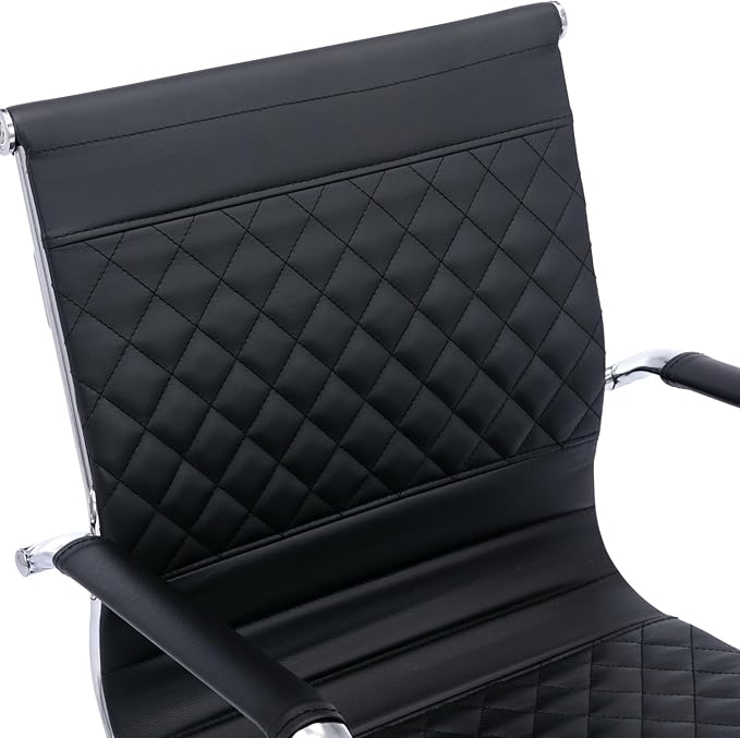 Office Guest Chairs - Reception, Waiting Room & Conference Room Set of 2 - Mid Back, Modern PU Leather Desk Chairs, Black-DeskLoop Office