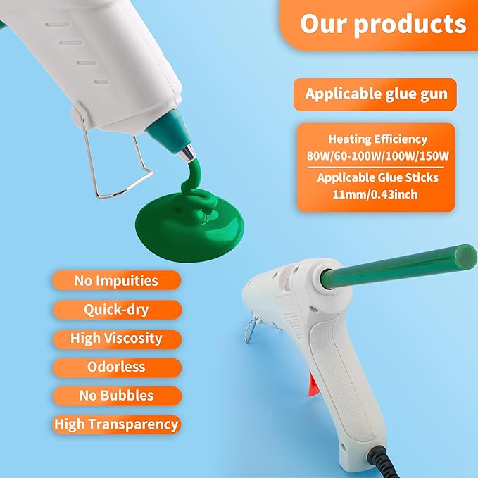 Green hot Glue Sticks Full Size 0.43” Dia x 8” Long, 52 pcs Hot melt Adhesive Glue Sticks, All-Purpose Colored Glue Gun Sticks for Christmas Decoration DIY Crafts Arts School Repair Bonding-DeskLoop Office