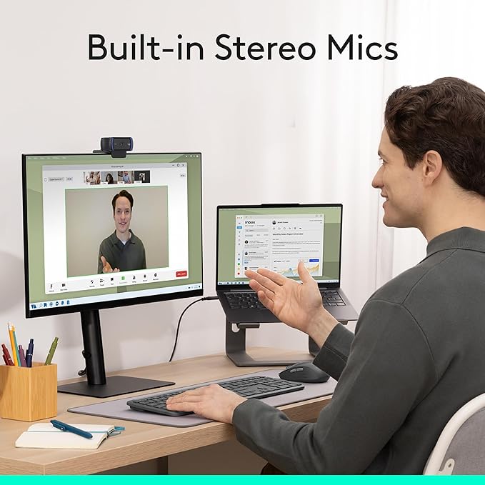 Logitech C920x HD Pro Webcam, Full HD 1080p/30fps Video, Clear Audio, HD Light Correction, PC Camera Webcam, Works with Skype, Zoom, Facetime, PC, Laptop, Mac, Tablet - Black-DeskLoop Office