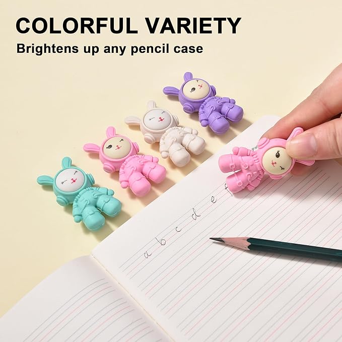 20Pcs Outer Space Themed Erasers for Kids Bulk, Cute Rabbit Astronaut Buddy Eraser Spaceman Erasers for School Classroom Supplies Party Favors-DeskLoop Office