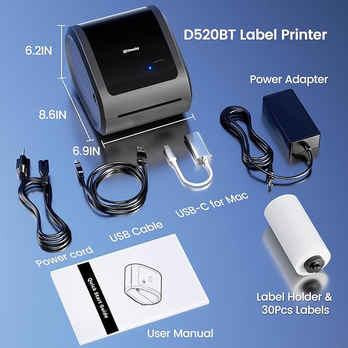 Bluetooth Thermal Label Printer 4x6 - D520BT Thermal Shipping Label Printer for Small Business, Wireless Label Printer with Built-in Label Holder, Compatible with USPS, Shopify-DeskLoop Office