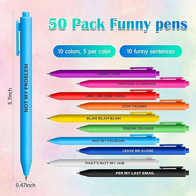 Epakh 50 Pcs Funny Pens Inspirational School Pens Bulk Positive Motivational Quotes on Ballpoint, Black Ink Pen for Adults Back to Schools Gift from Teacher(Optimisti,Bright Colors)-DeskLoop Office