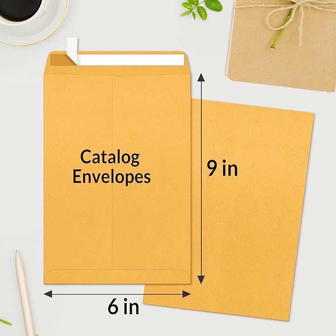 SUNEE 6x9 Envelopes Self-Seal Catalog Mailing Envelopes -100 Count, Ultra Strong Quick-Seal, 6x9 inch Brown Kraft Manila Envelopes Security Envelopes-DeskLoop Office