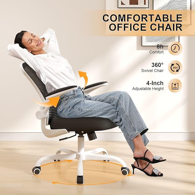 Office Chair, Ergonomic Desk Chairs 330LBS Capacity High Back Mesh Computer Chair with Flip-up Armrests, Comfy Work Chair with Adjustable Lumbar Support, Rolling Chair-DeskLoop Office