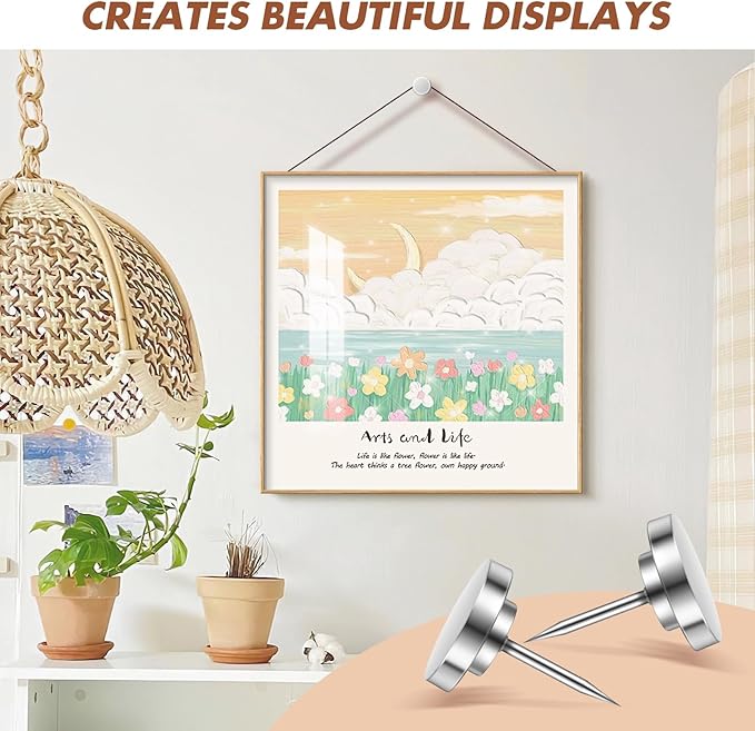 15 Pieces of Silver Tacks, Metal Tacks for Wall, Metal Push Pins, Picture Hanging, Push Pins for Wall Bulletin Board Decorative-DeskLoop Office