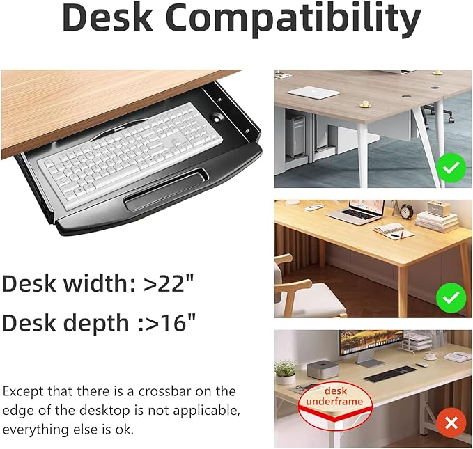 Solid Steel Under Desk Keyboard Tray Slide Out with 360° Rotating Mouse Platform,Keyboard Shelf Sliding,Under Desk Mounted Keyboard Holder,Under Desk Keyboard Drawer 28"Lx10"W-DeskLoop Office