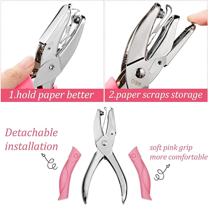 3 Pcs Hole Punch Shapes Single Hole Paper Punchers for Crafts Handheld Metal Punch with Soft Grip 0. 25 Inch Circle 0. 2 Inch Star 0. 22 Heart Holes for DIY Craft Tags Clothing Ticket Scrapbook Tool-DeskLoop Office