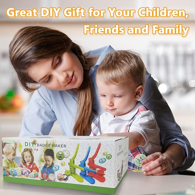 Button Maker Machine - Multiple Sizes 1.25in+2.25in, Kit for DIY Gifts, Button Press Machine with Free 200PCS 32-58mm Supplies & 2 Circle Cutter-DeskLoop Office