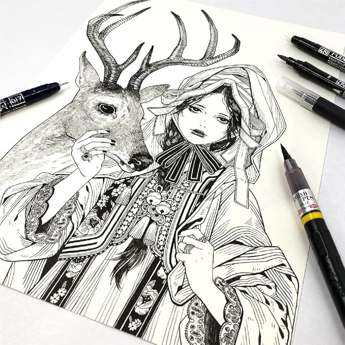 Kuretake Zig Inktober pen set, for Illustration, Manga Drawing, Lettering and Calligraphy, Professional Artist, Made in Japan (Basic No.2(5pcs.))-DeskLoop Office