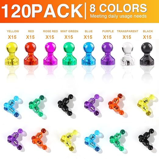 MIKEDE Refrigerator Magnets - 8 Colors Neodymium Fridge Magnets for Adults, Colorful and Practical Small Magnets for Whiteboard, Strong Push Pins for Office, Map - 120 Pack-DeskLoop Office