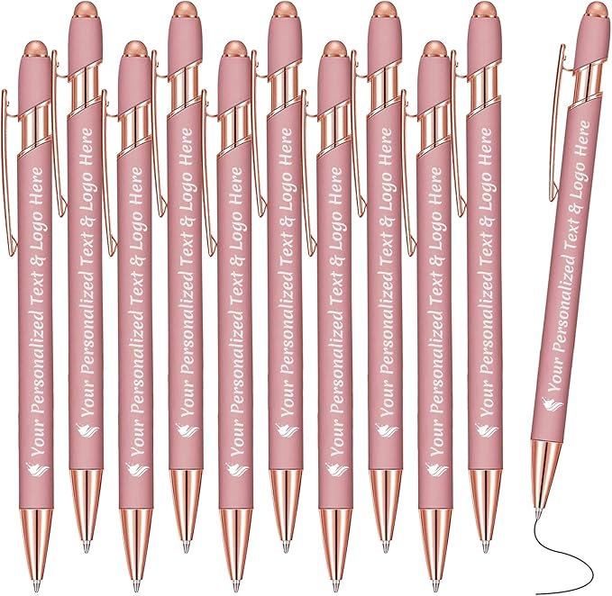 STREADVE Personalized Custom Pens 10 Engraved Writing Pen with Name Logo, Customized Promotional Items Stylus Pen Gifts for Women Realtor Nurse Wedding Business, Rose Gold-DeskLoop Office